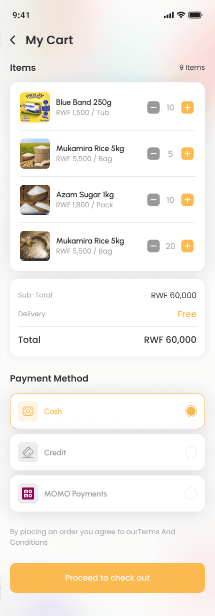 Shopkeeper app, My cart screen