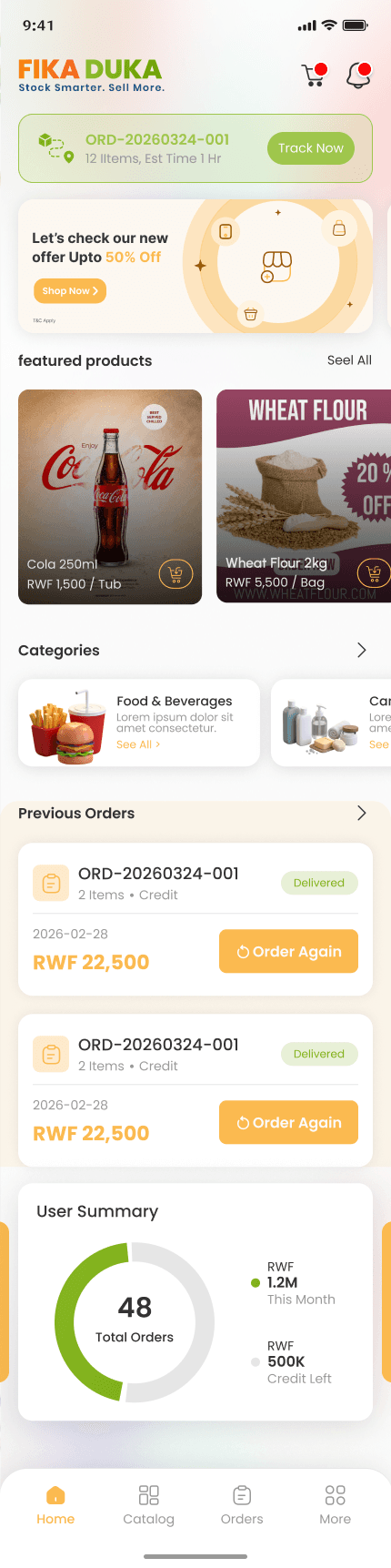 Shopkeeper app, Home screen